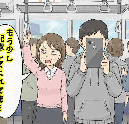 電車内で迷惑しているイメージ